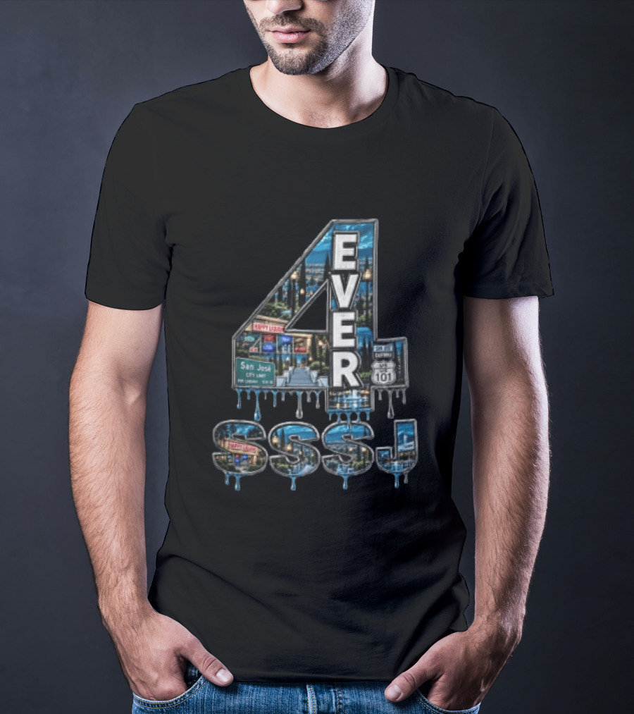 4 Ever San Jose City Limit Highway 101 SSSJ Metallic Dripping T-Shirt