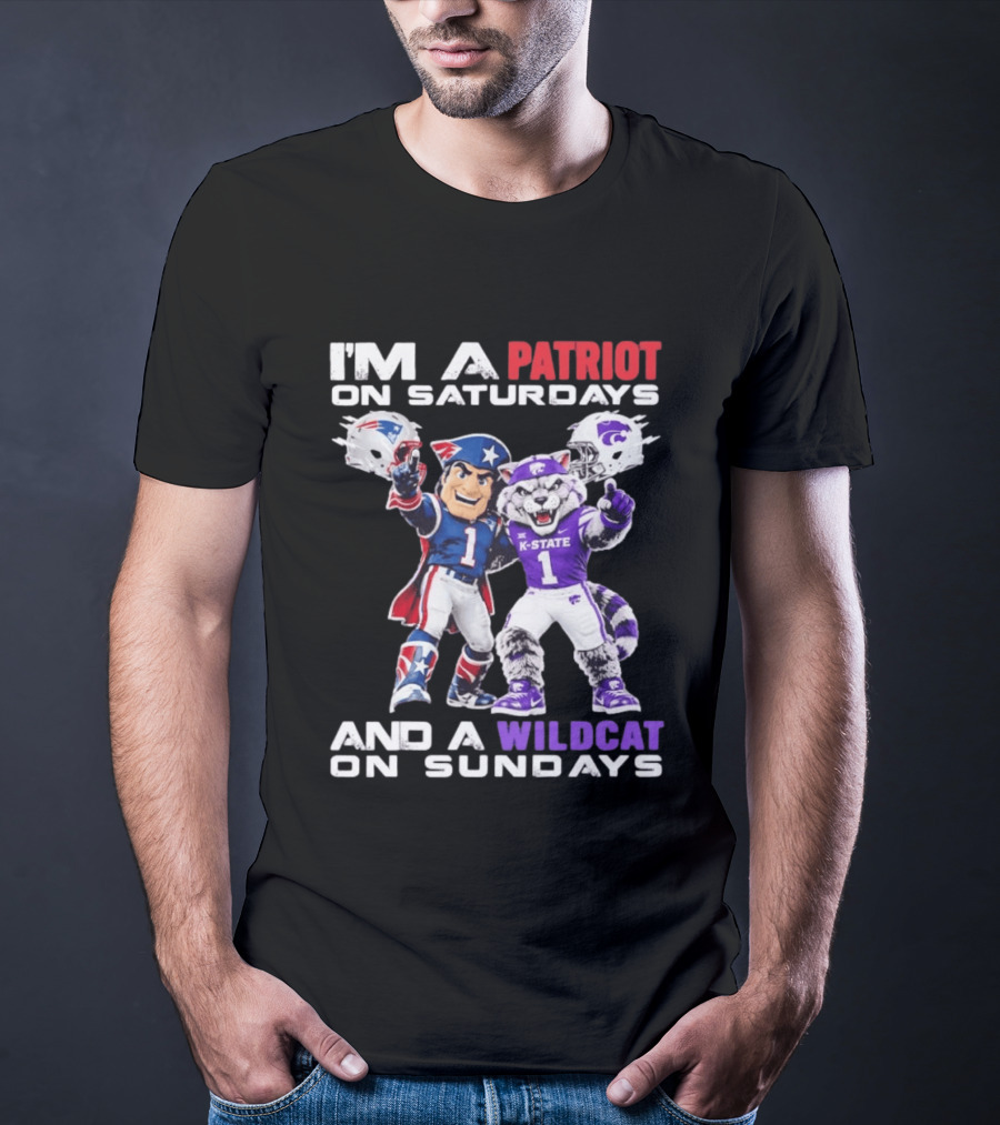 I'm A Patriot On Saturdays And A Wildcat On Sundays K State Football Patriots Wildcat Mascots T-Shirt