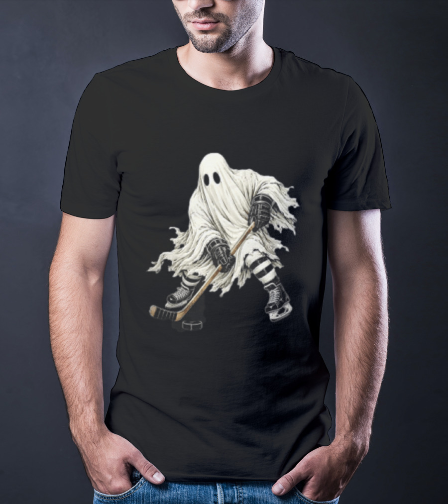 Halloween Ghost Playing Ice Hockey Costume Fun T-Shirt