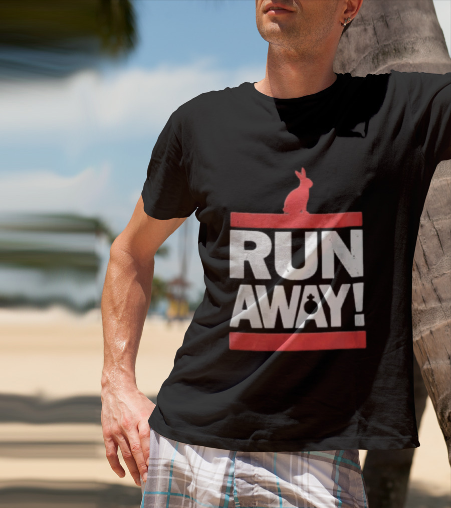 RUN AWAY Rabbit Bold Text And Red Accents T-Shirt