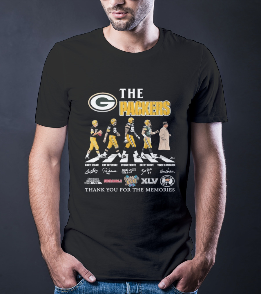 The Packers Abbey Road Thank You For The Memories Signatures Super Bowl XVI XVII XXXI XLV T-Shirt