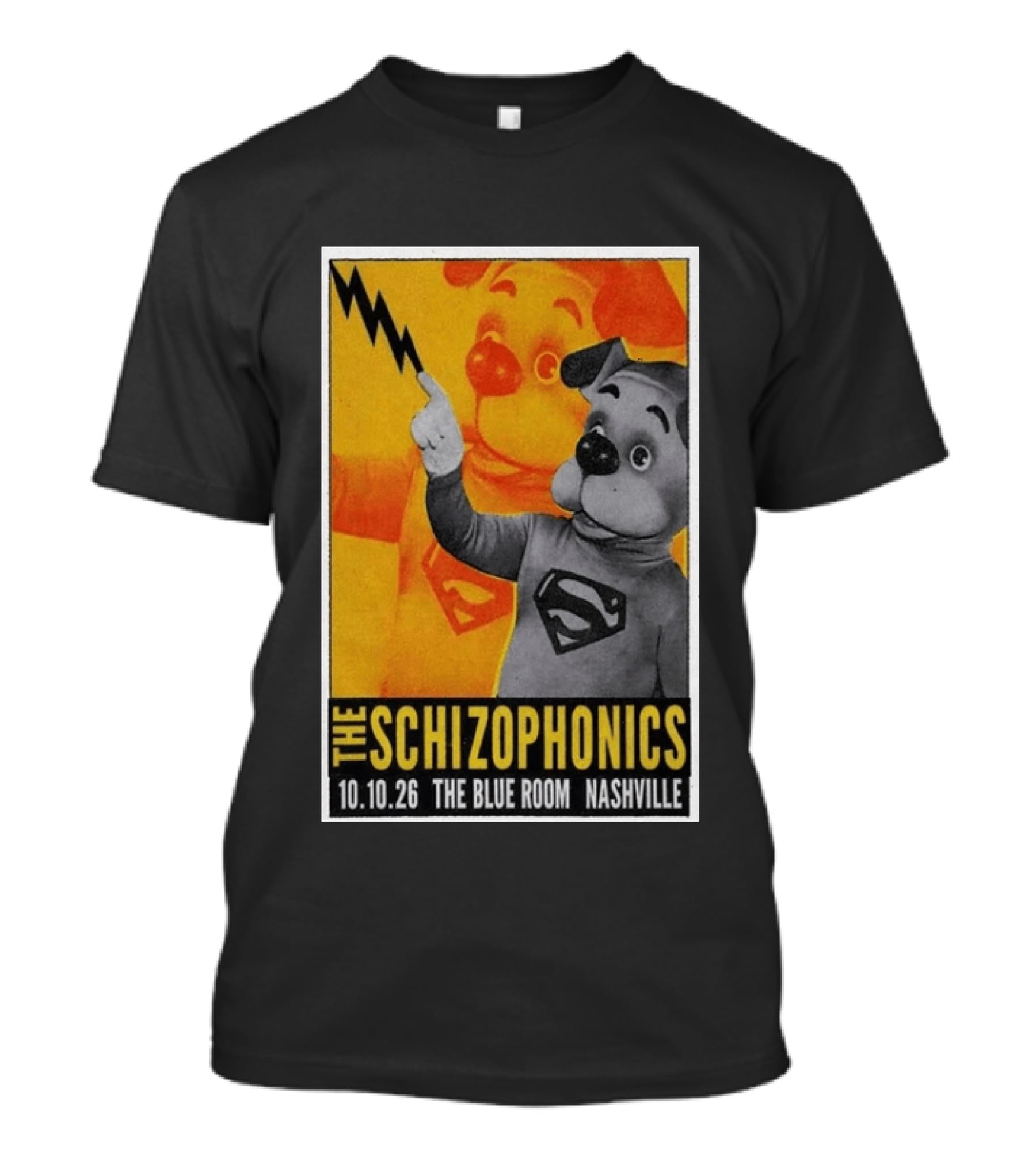 The Schizophonics The Blue Room Nashville 10.10.26 Concert Superman Dog Image T-Shirt