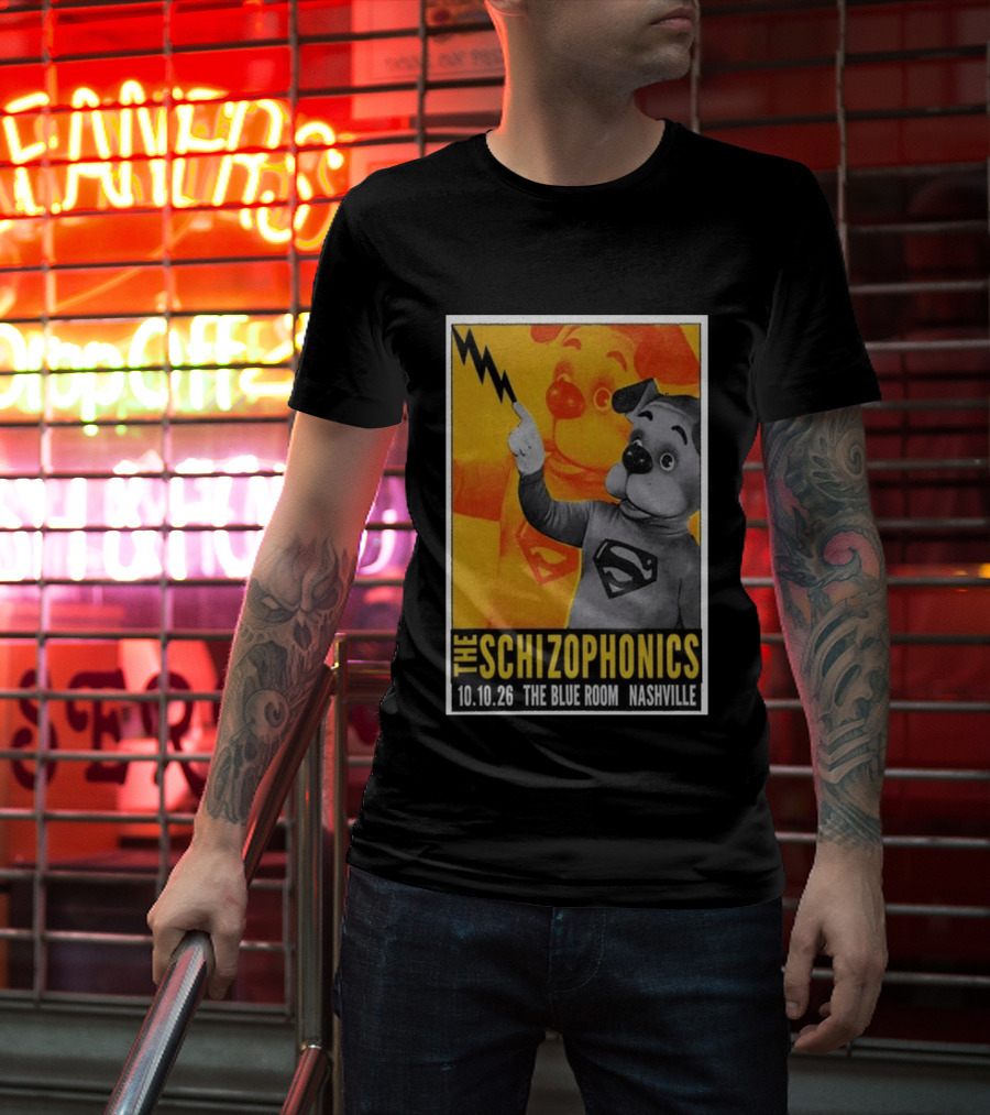 The Schizophonics The Blue Room Nashville 10.10.26 Concert Superman Dog Image T-Shirt