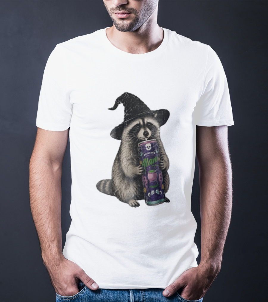 Alani Witches Brew Raccoon Witch Hat Can Holding T-Shirt