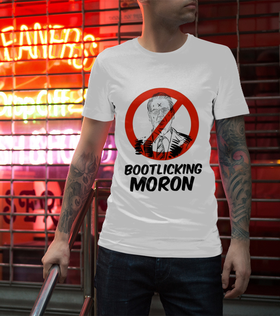 Bootlicking Moron Political Caricature Red Circle X Through Figure T-Shirt