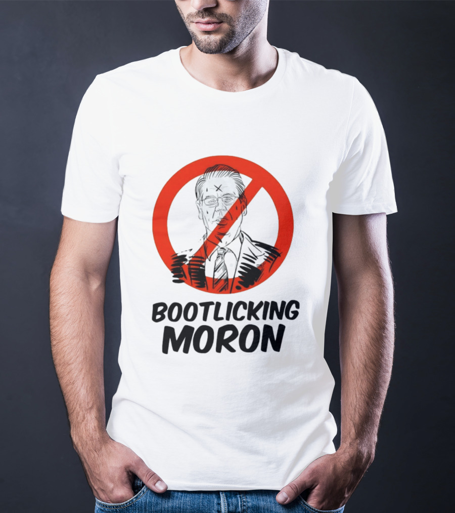 Bootlicking Moron Political Caricature Red Circle X Through Figure T-Shirt