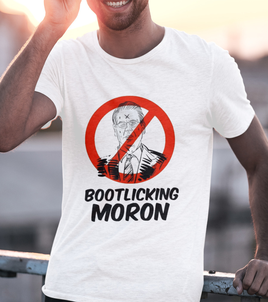 Bootlicking Moron Political Caricature Red Circle X Through Figure T-Shirt