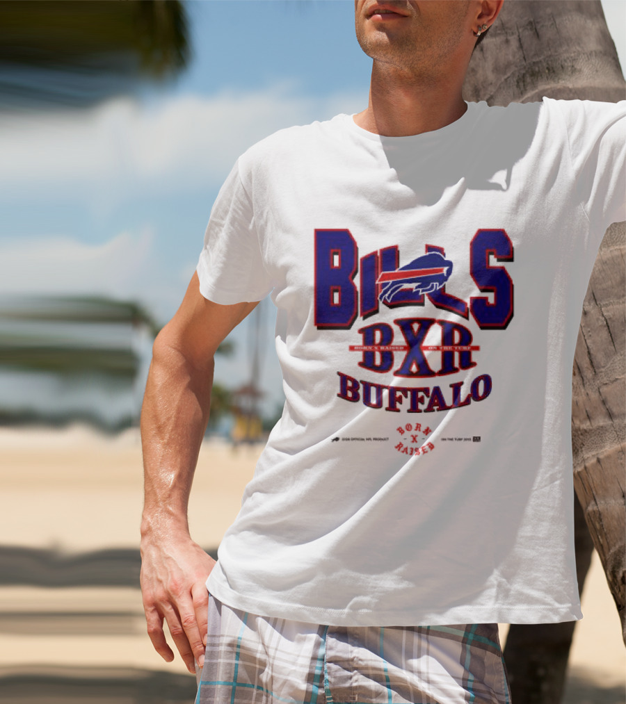 Born X Raised Buffalo Bills BXR Blockletter White T-Shirt