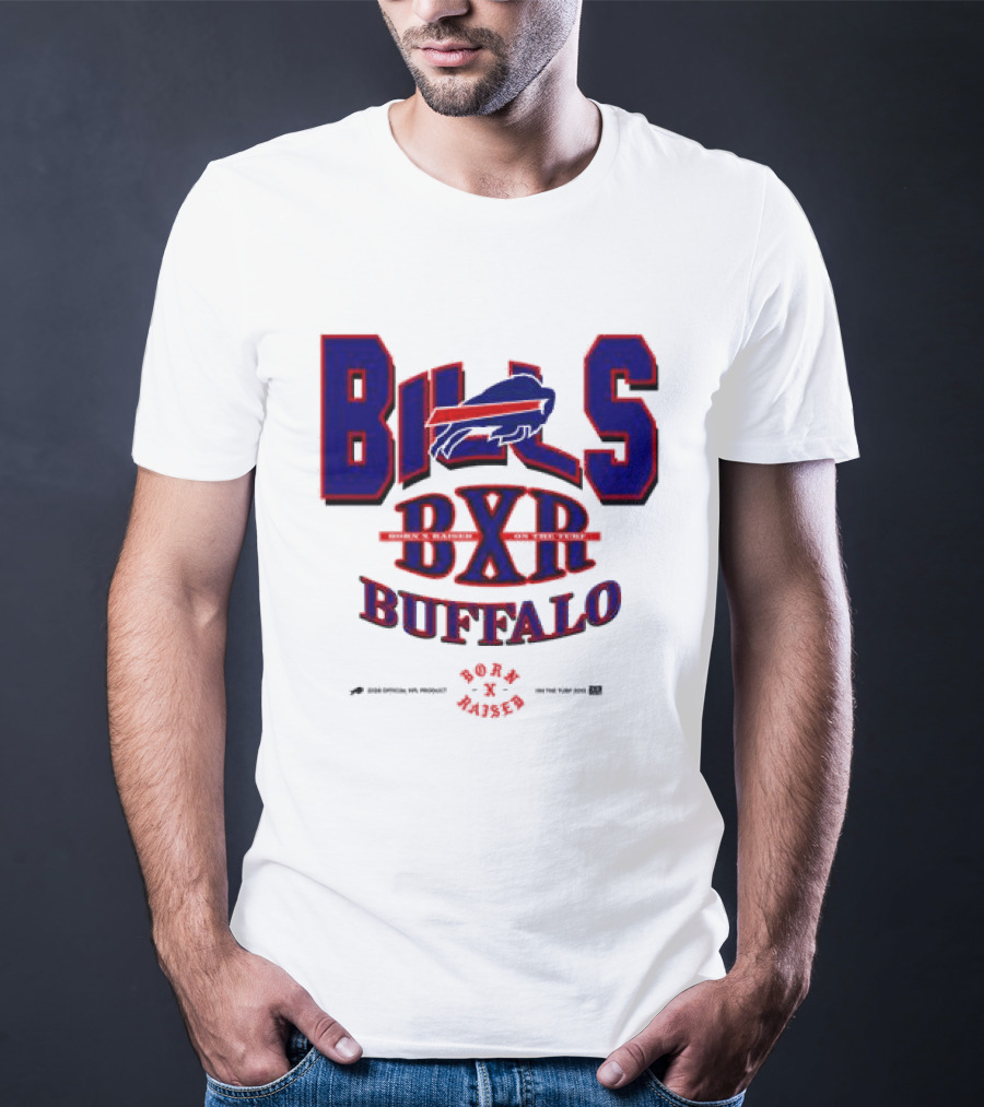 Born X Raised Buffalo Bills BXR Blockletter White T-Shirt