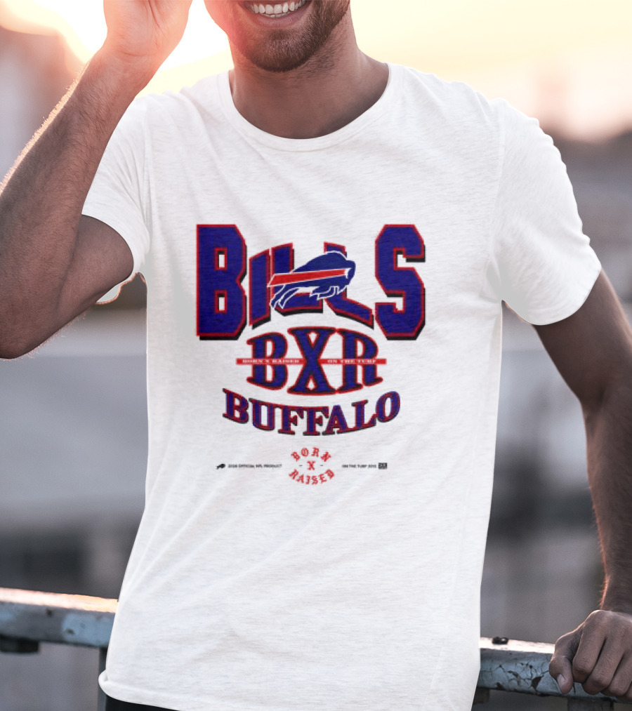 Born X Raised Buffalo Bills BXR Blockletter White T-Shirt