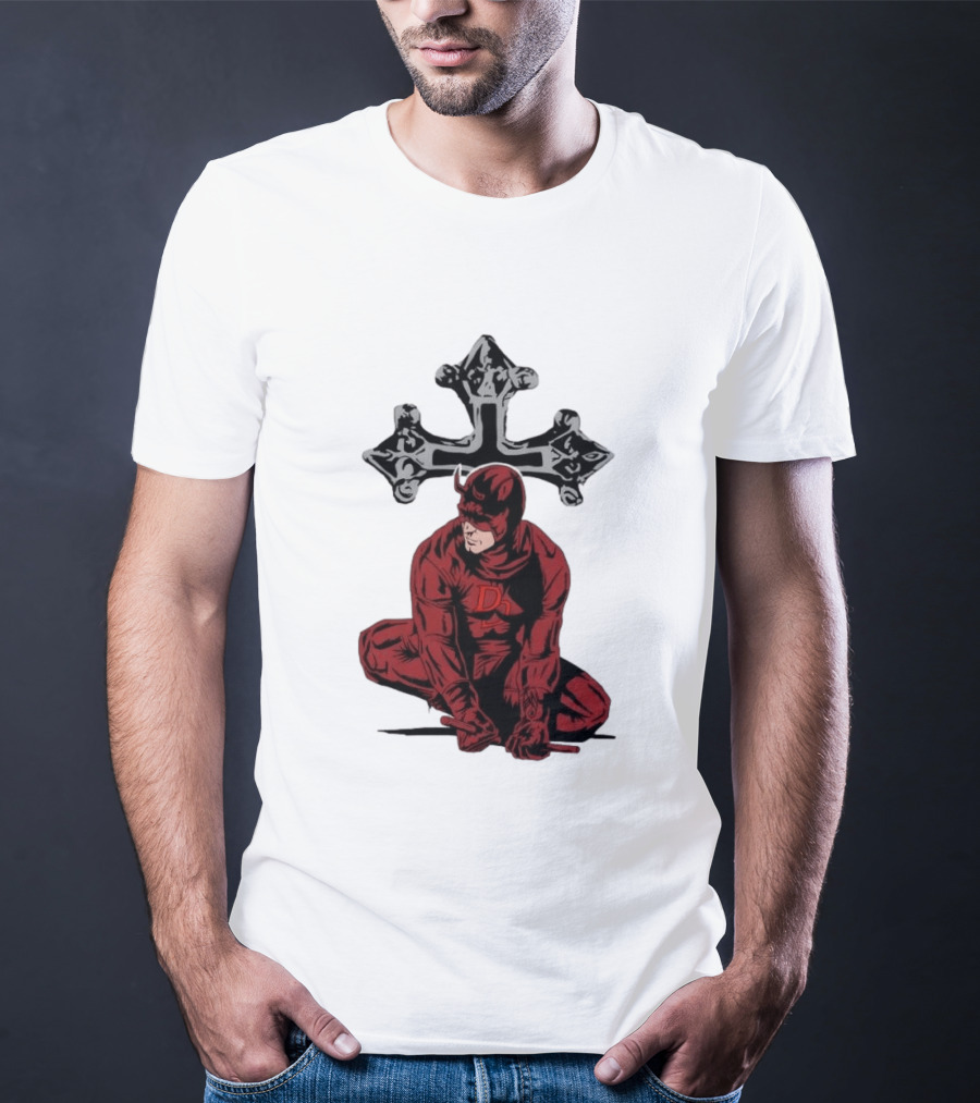 Daredevil Crouching Matt Murdock With Cross Marvel T-Shirt