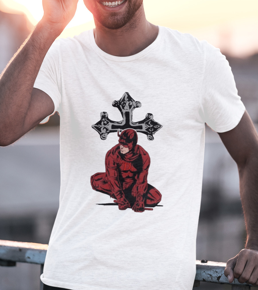 Daredevil Crouching Matt Murdock With Cross Marvel T-Shirt