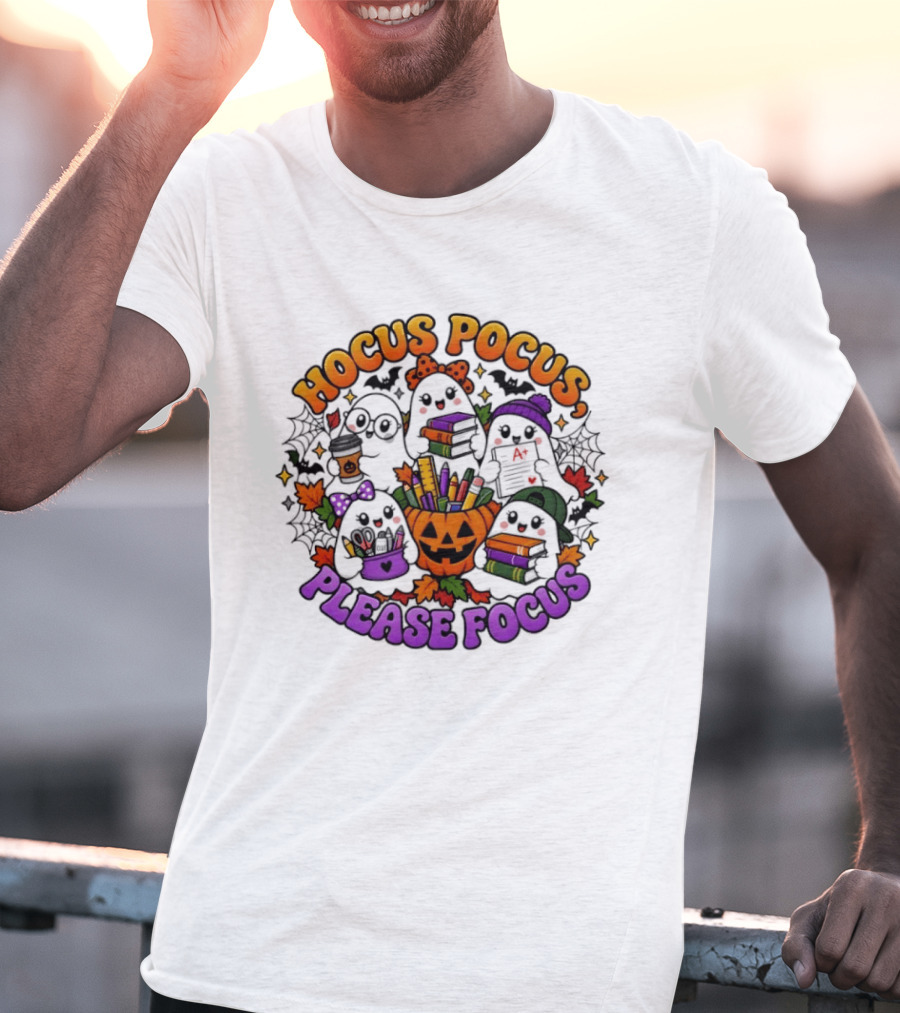 Hocus Pocus Please Focus Halloween Ghost Students T-Shirt
