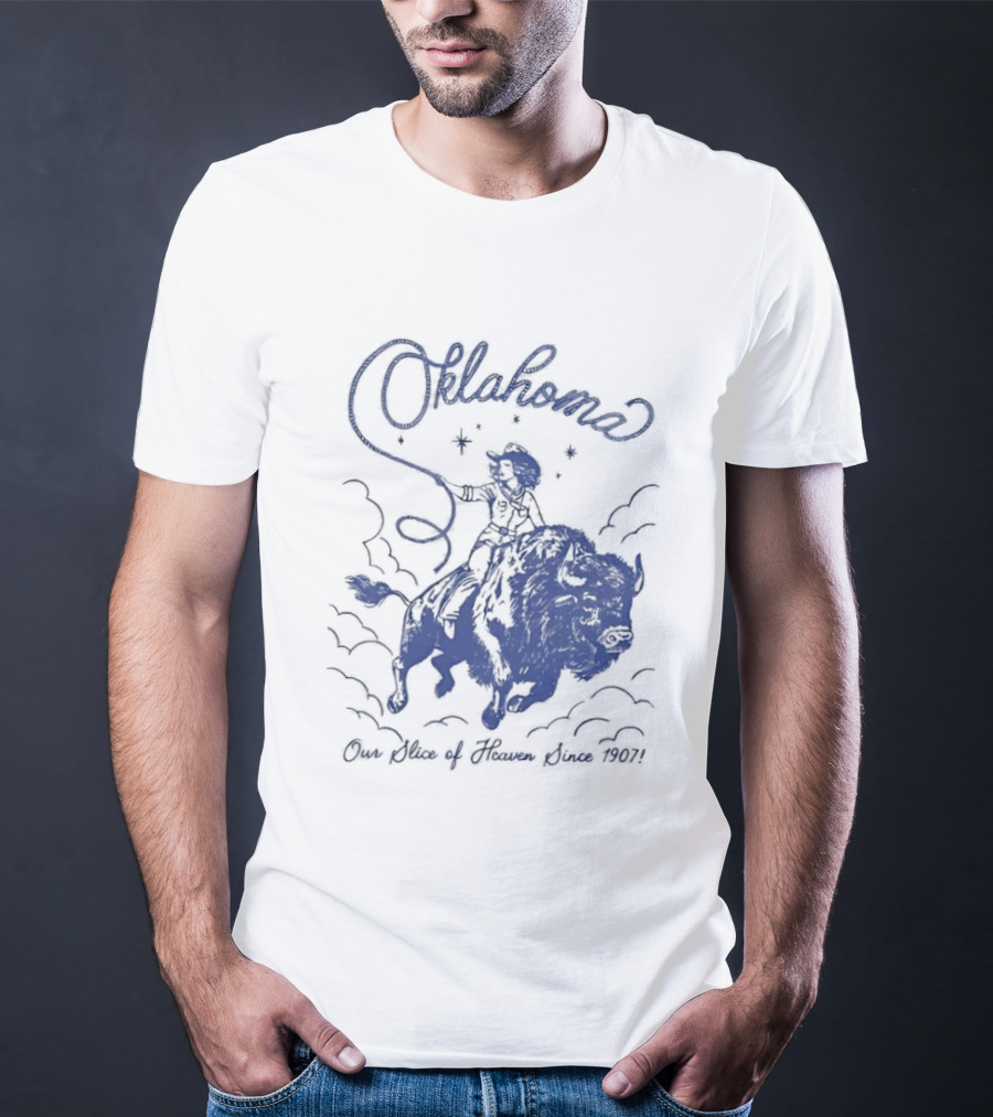 Oklahoma Our Slice Of Heaven Since 1907 Cowgirl Riding Buffalo T-Shirt