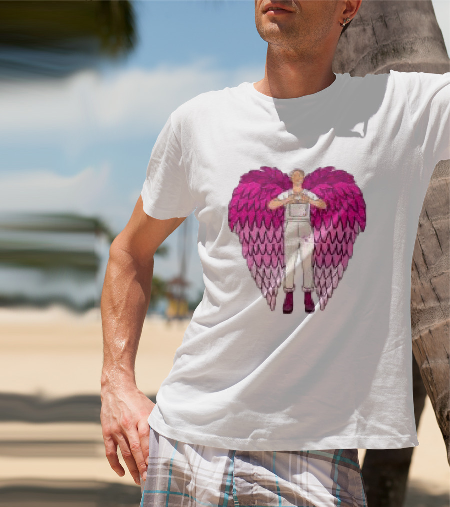 Plumes Store White Pink Winged Figure Overalls T-Shirt