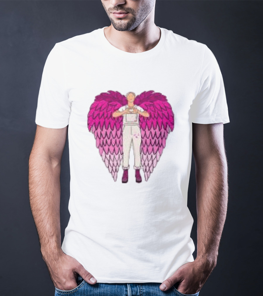 Plumes Store White Pink Winged Figure Overalls T-Shirt