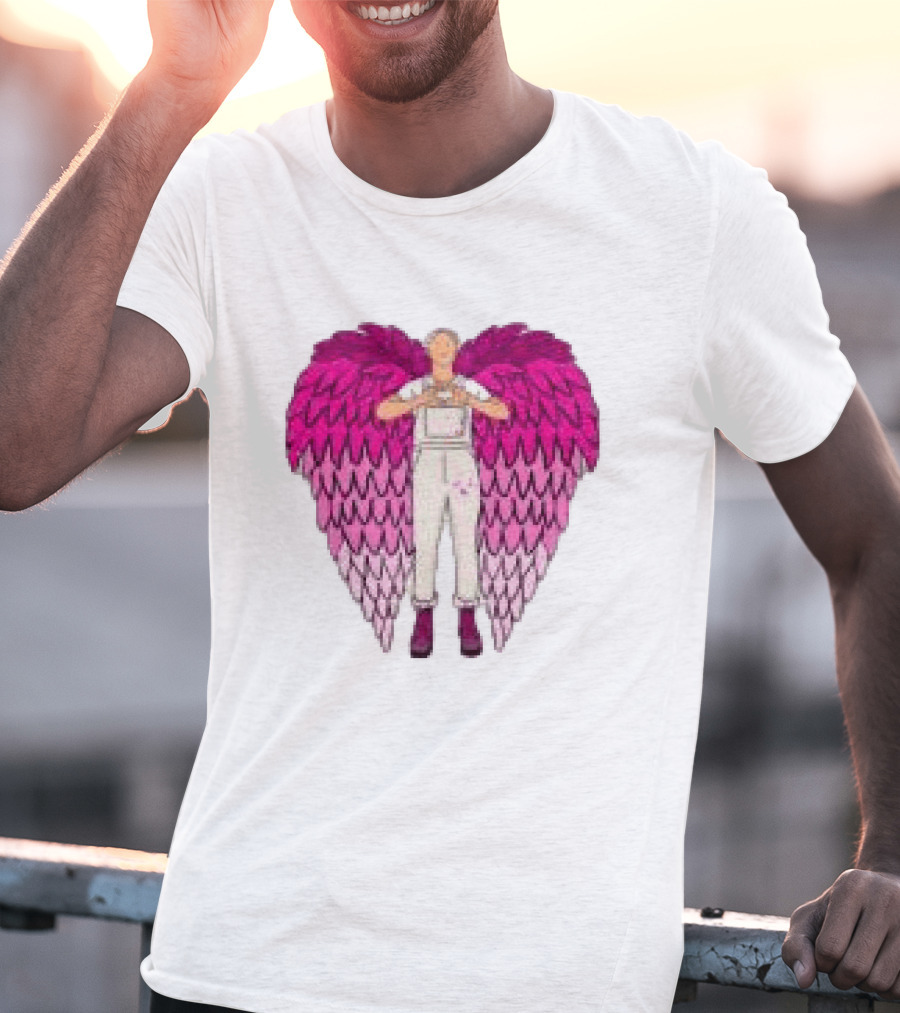 Plumes Store White Pink Winged Figure Overalls T-Shirt