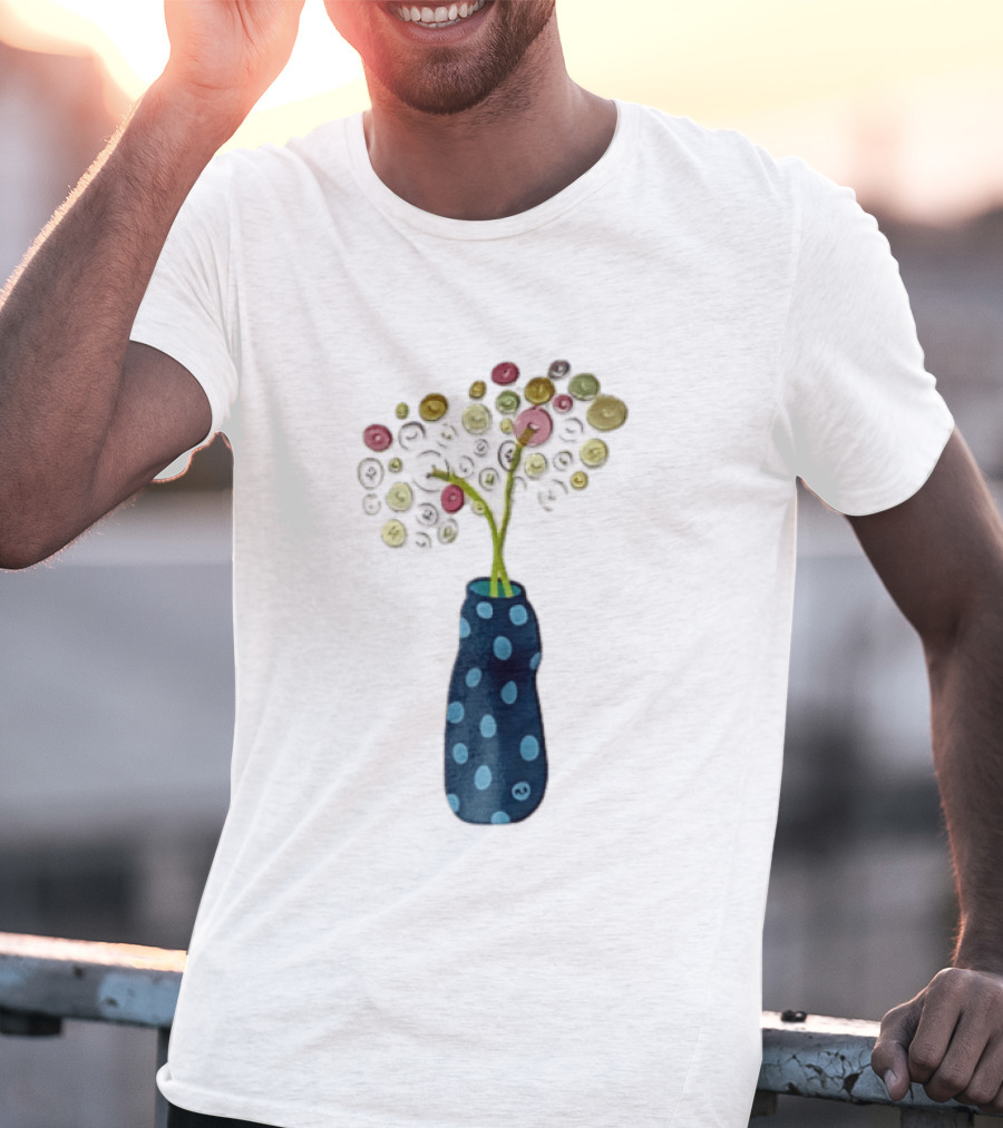 Polka Dot Vase With Colorful Button Flowers T-Shirt