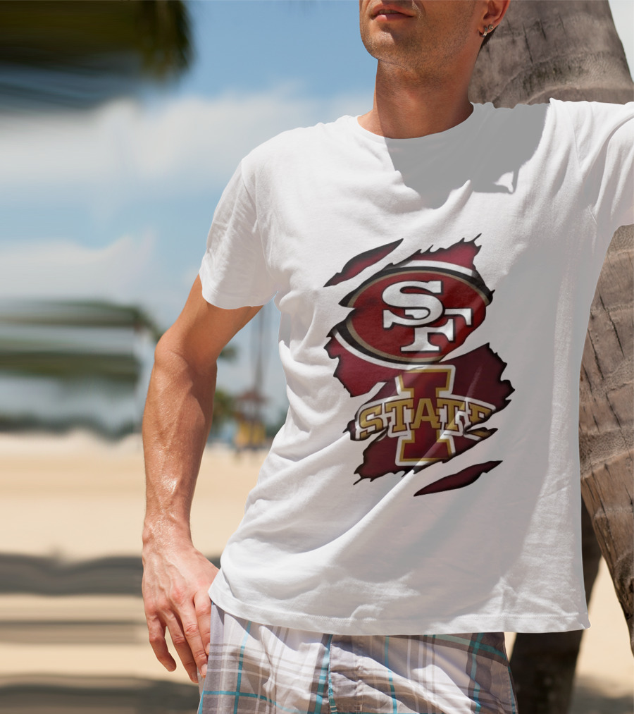San Francisco 49ers Iowa State Cyclones Distressed Logo Fusion T-Shirt