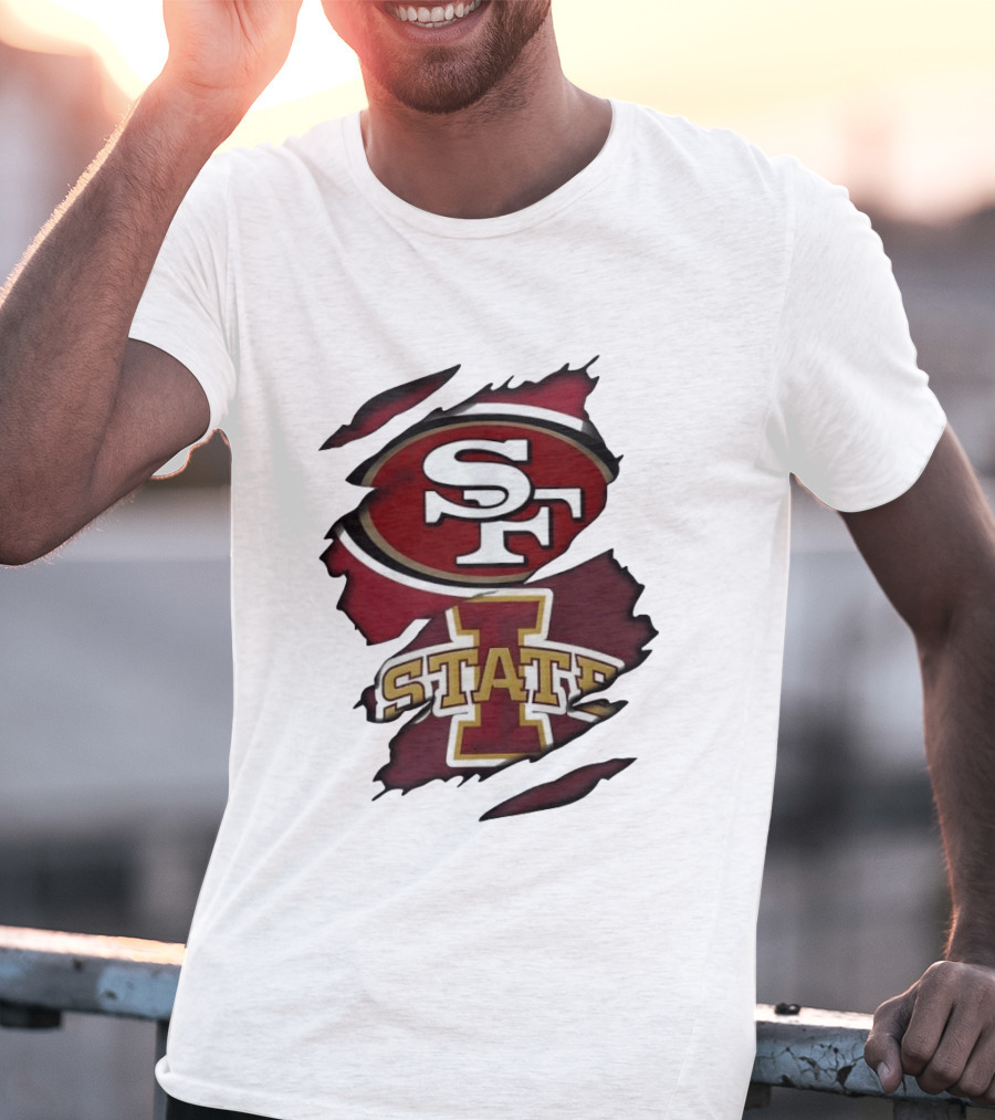 San Francisco 49ers Iowa State Cyclones Distressed Logo Fusion T-Shirt