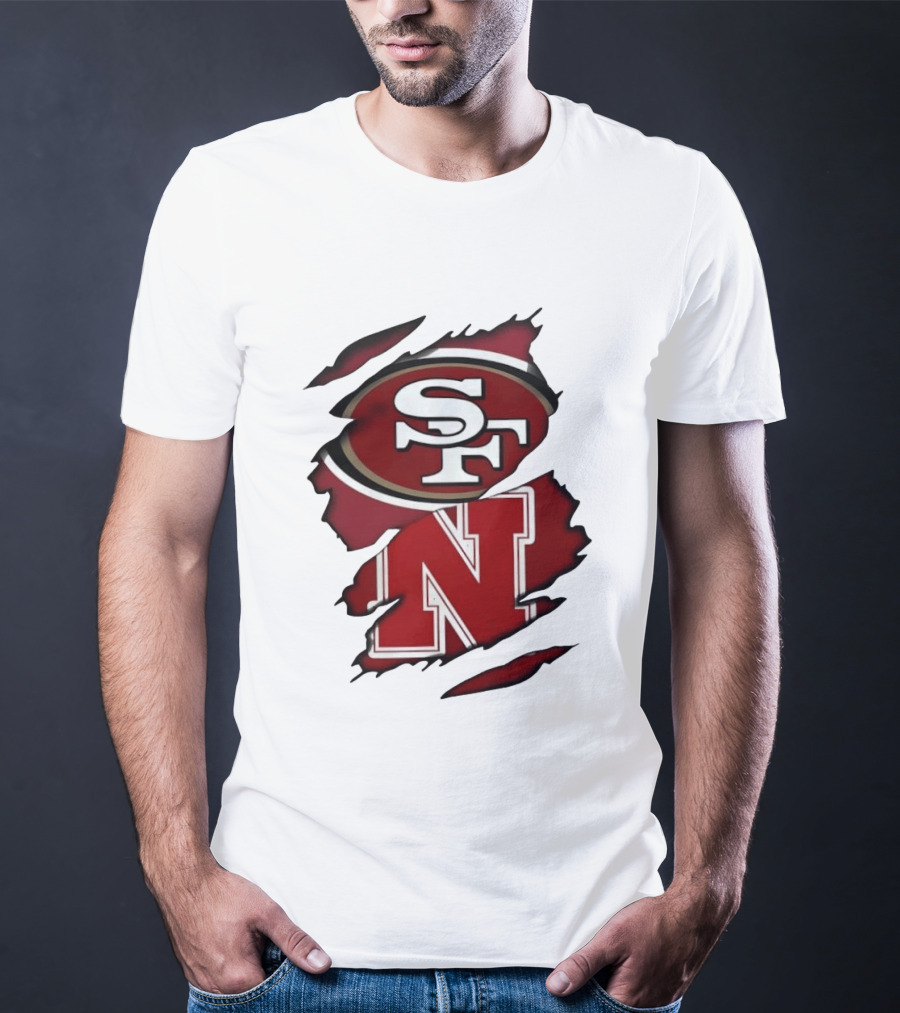 San Francisco 49ers SF And Nebraska Cornhuskers N Ripped T-Shirt