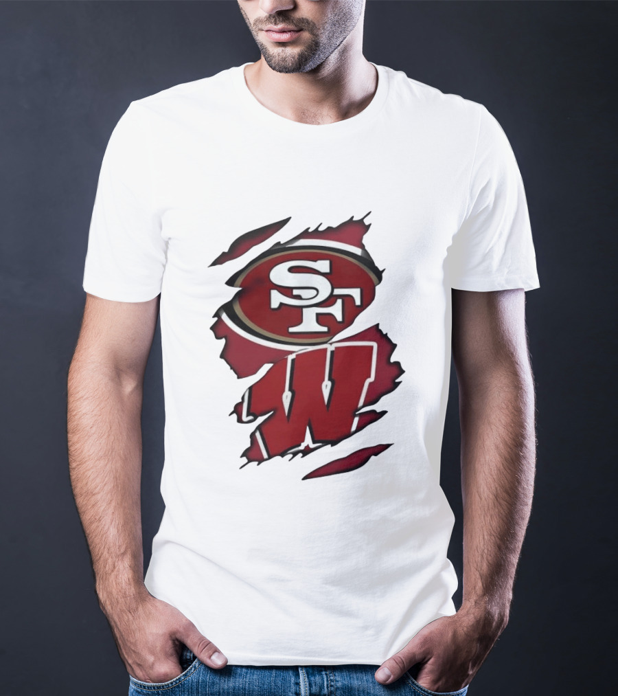 San Francisco 49ers SF And Wisconsin Badgers W Ripped Effect T-Shirt