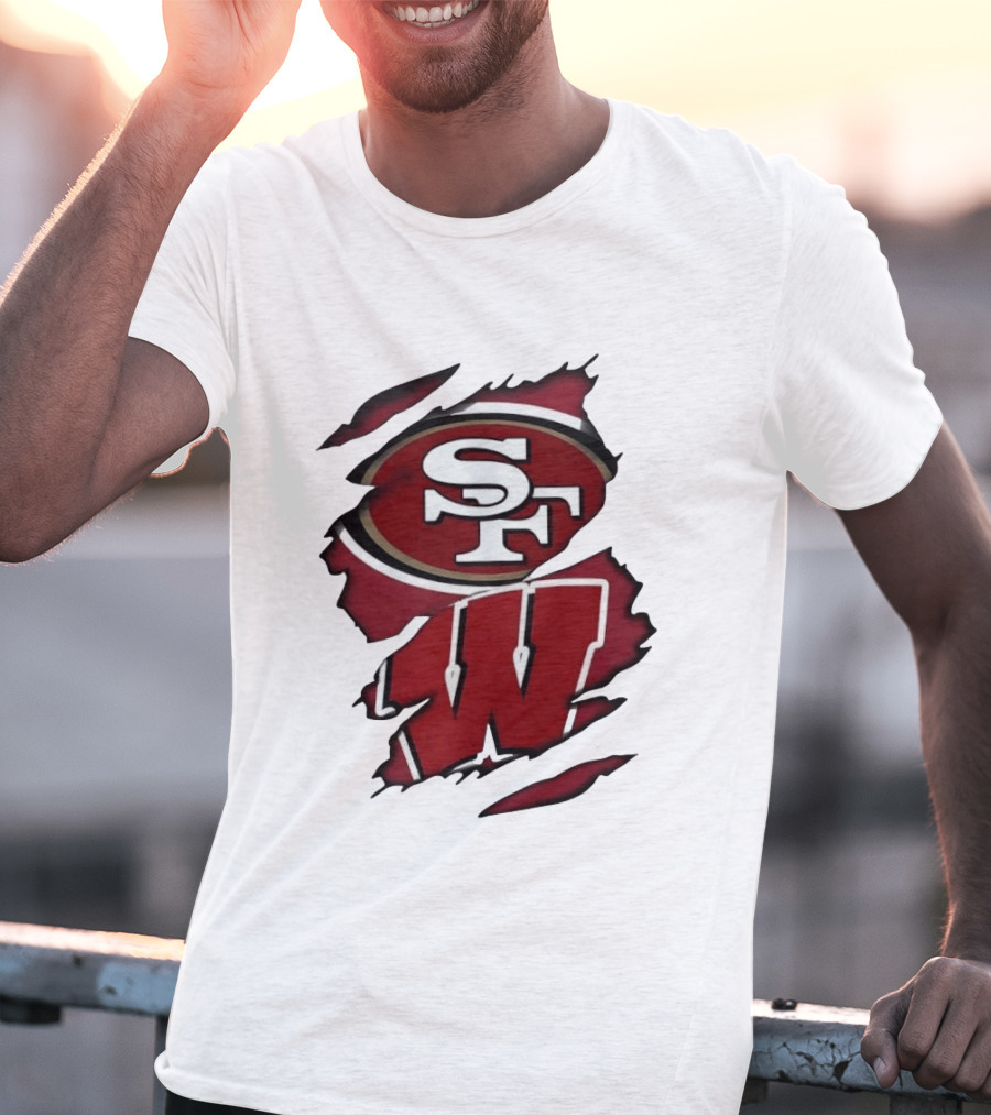 San Francisco 49ers SF And Wisconsin Badgers W Ripped Effect T-Shirt