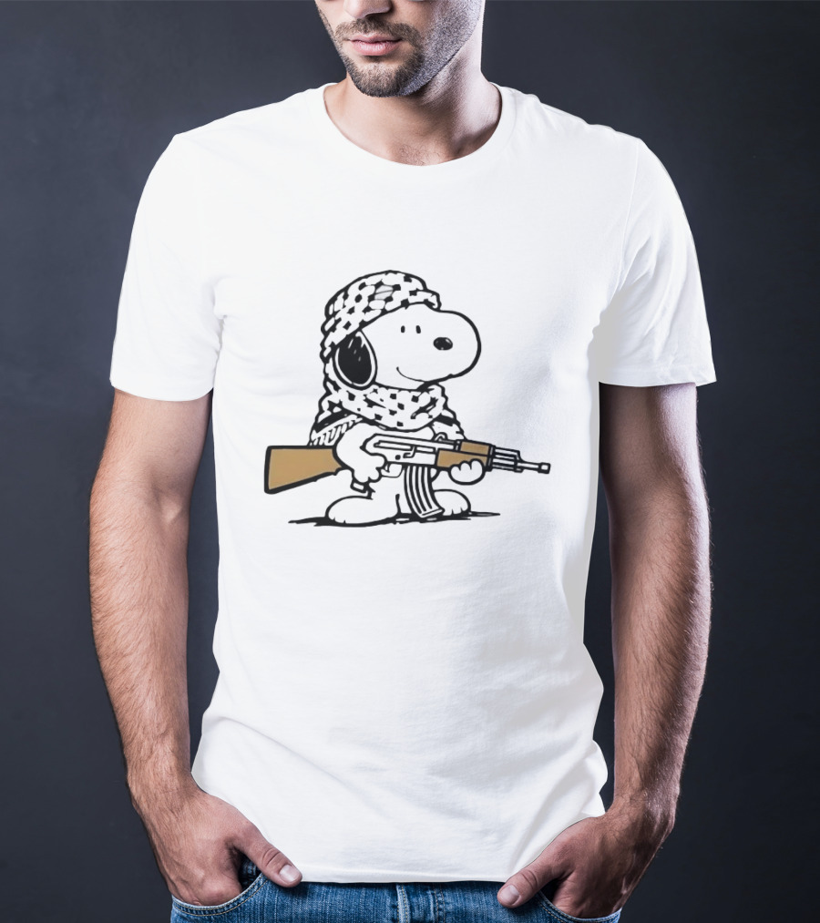 Snoopy Keffiyeh Assault Rifle Iconic Cartoon Character With Cultural Symbolism T-Shirt
