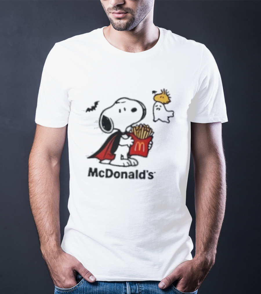 Snoopy McDonald's Halloween French Fries Woodstock Bat Iconic Collaboration T-Shirt