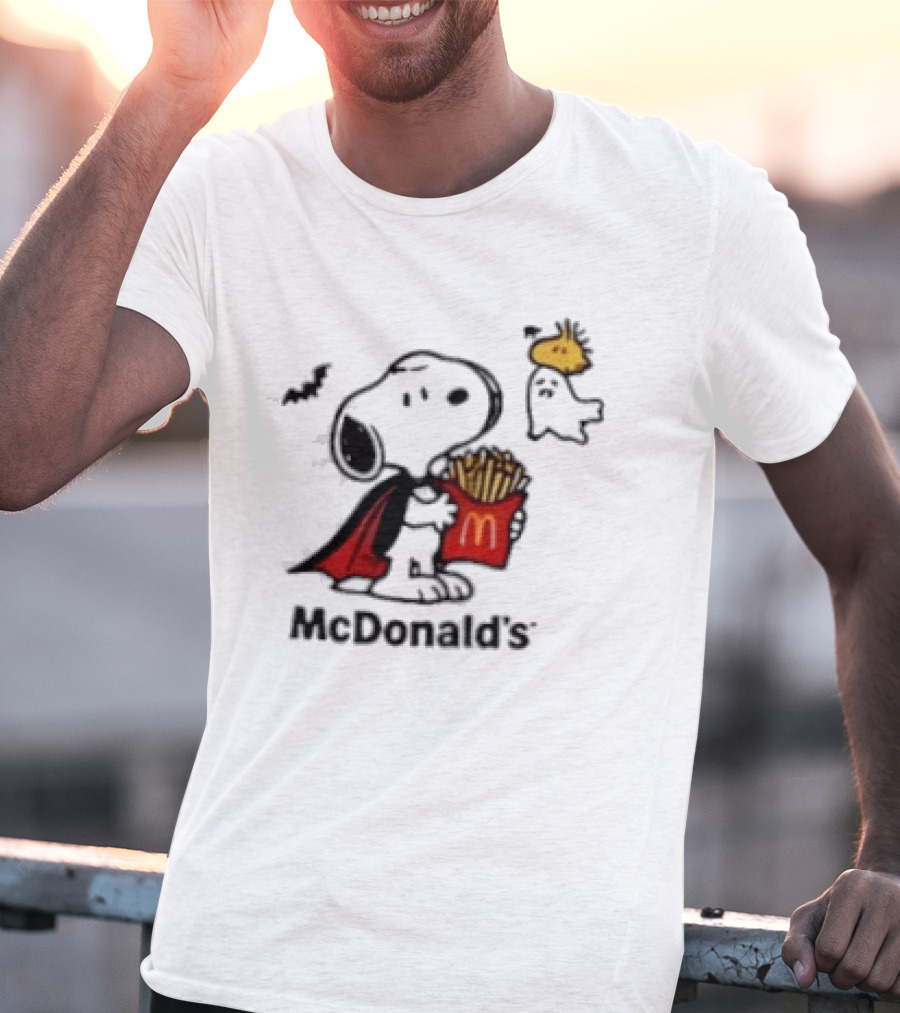Snoopy McDonald's Halloween French Fries Woodstock Bat Iconic Collaboration T-Shirt