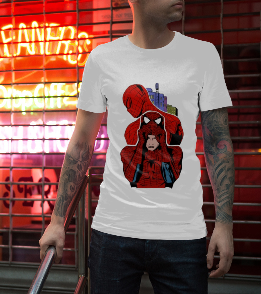 Marvel Spider Man Peter Parker Cityscape Collage T-Shirt