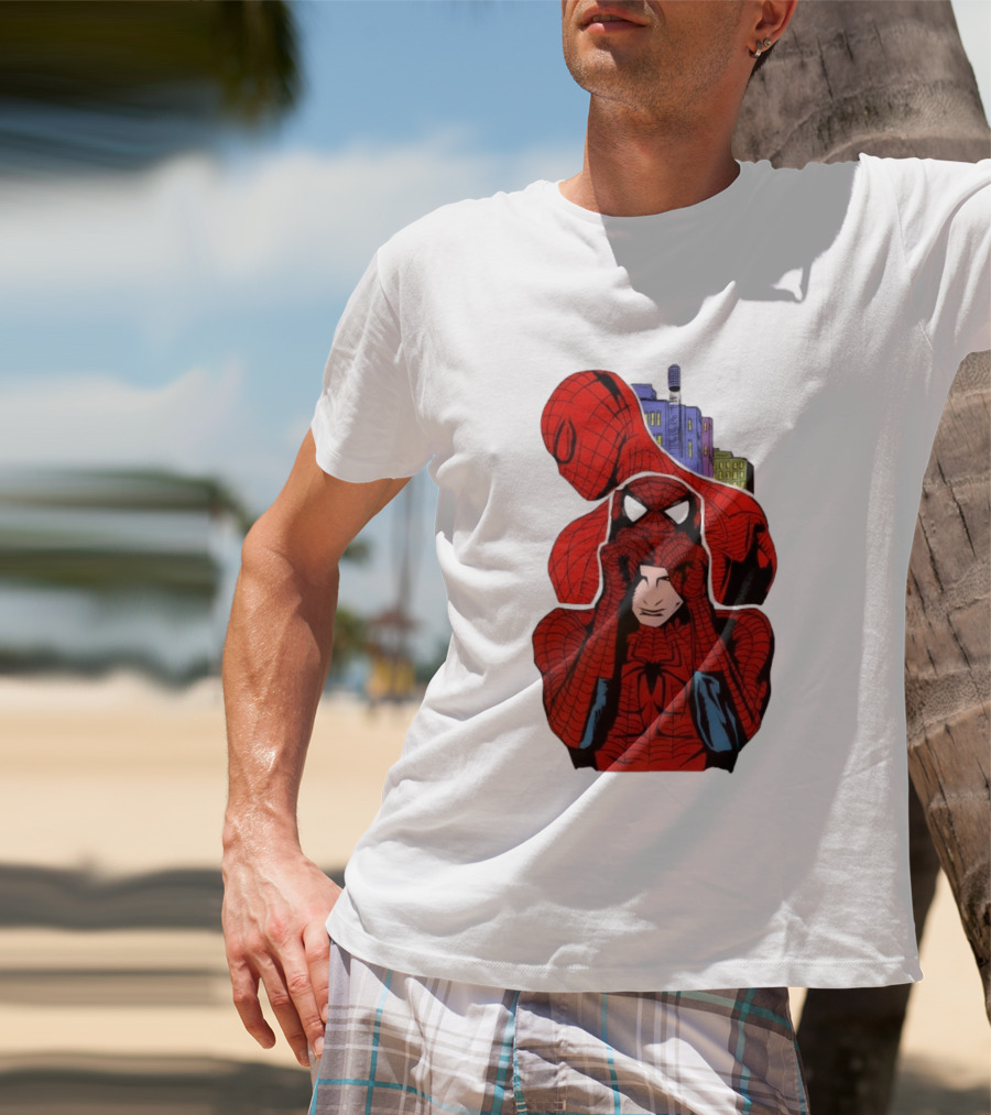 Marvel Spider Man Peter Parker Cityscape Collage T-Shirt