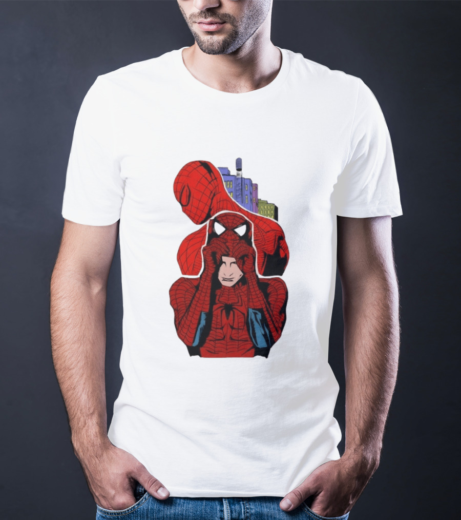 Marvel Spider Man Peter Parker Cityscape Collage T-Shirt