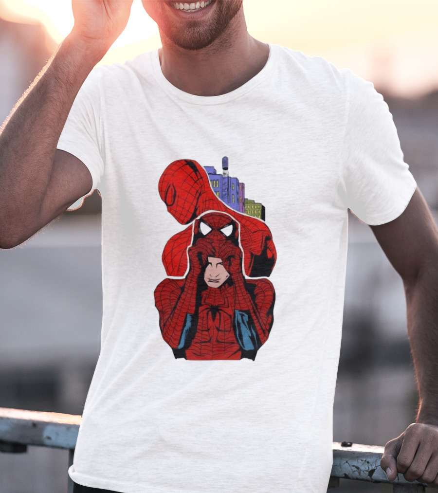 Marvel Spider Man Peter Parker Cityscape Collage T-Shirt