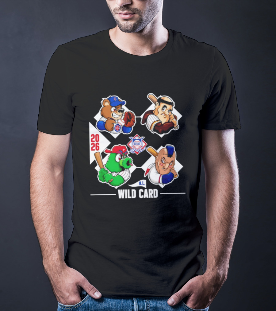 2026 National League Wild Card Cubs Baseball Cartoon Characters T-Shirt