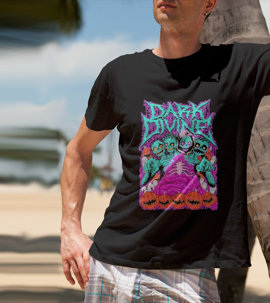 Dark Divine Skeletons With RIP Pumpkins T-Shirt