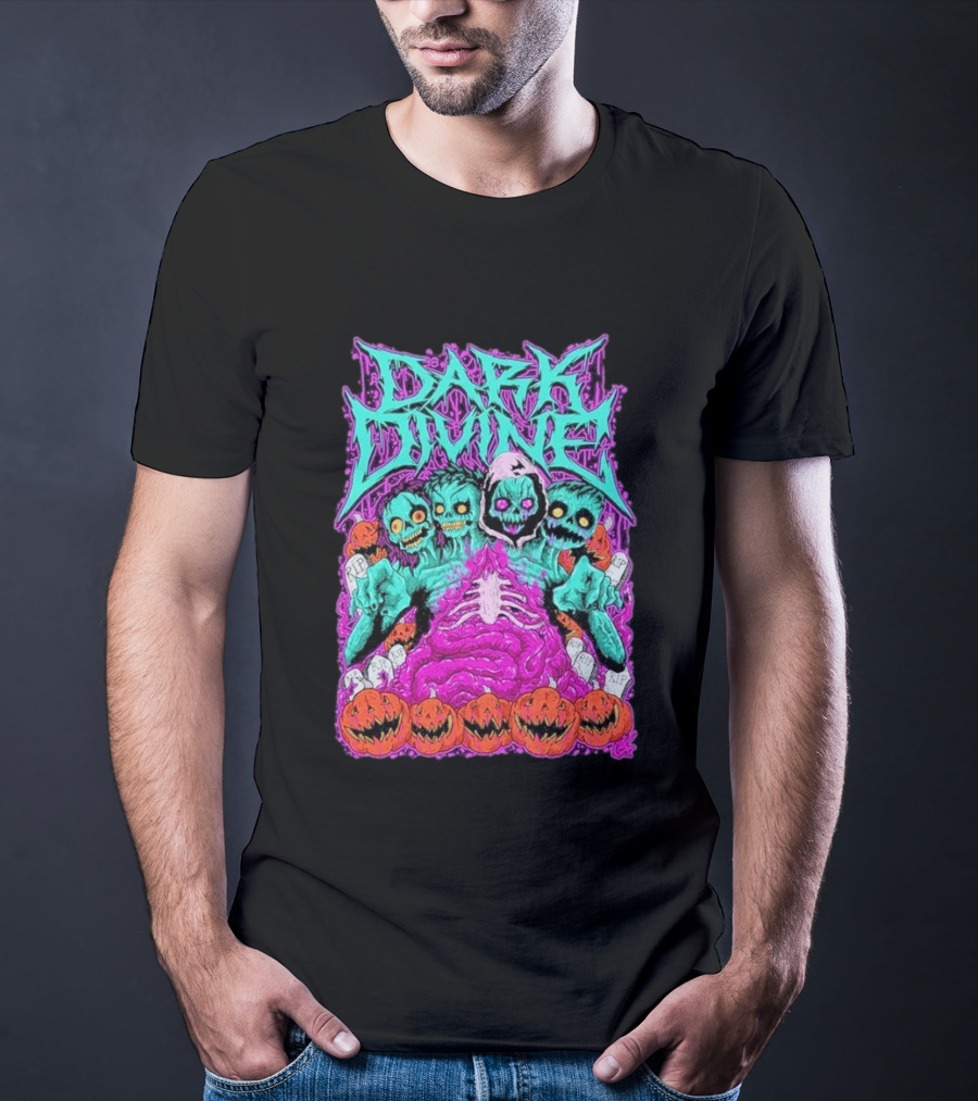Dark Divine Skeletons With RIP Pumpkins T-Shirt