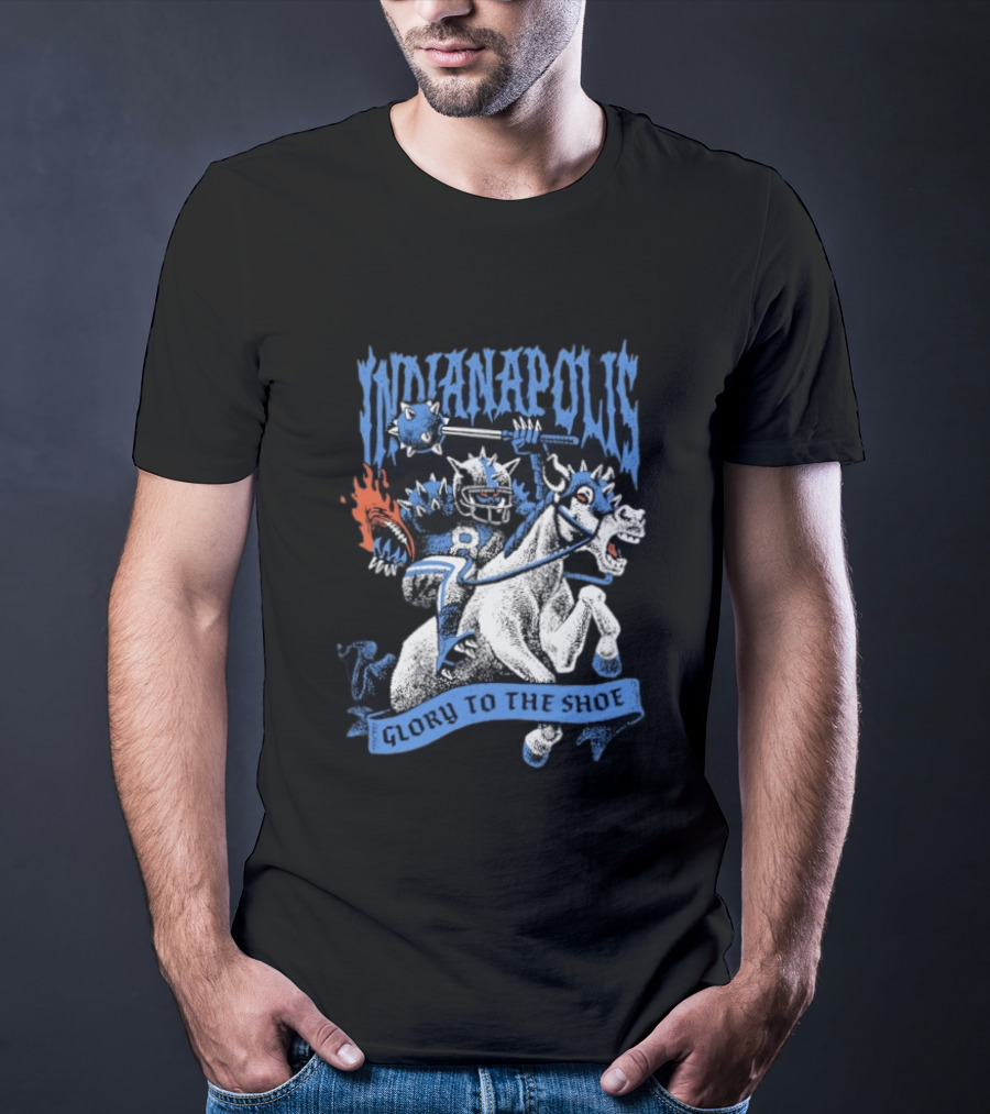 Indianapolis Colts Glory To The Shoe Knight Riding Football Monster Horse T-Shirt