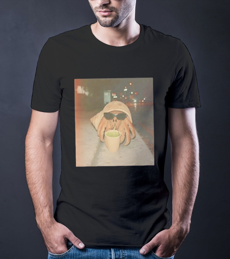 Hermit Crab Sunglasses Drinking Iced Beverage At Night T-Shirt