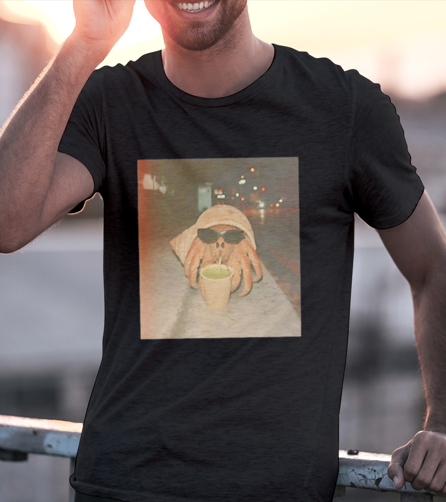 Hermit Crab Sunglasses Drinking Iced Beverage At Night T-Shirt