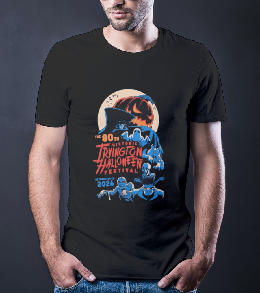 80th Historic Irvington Halloween Festival October 24 31 2026 Vintage Monsters T-Shirt