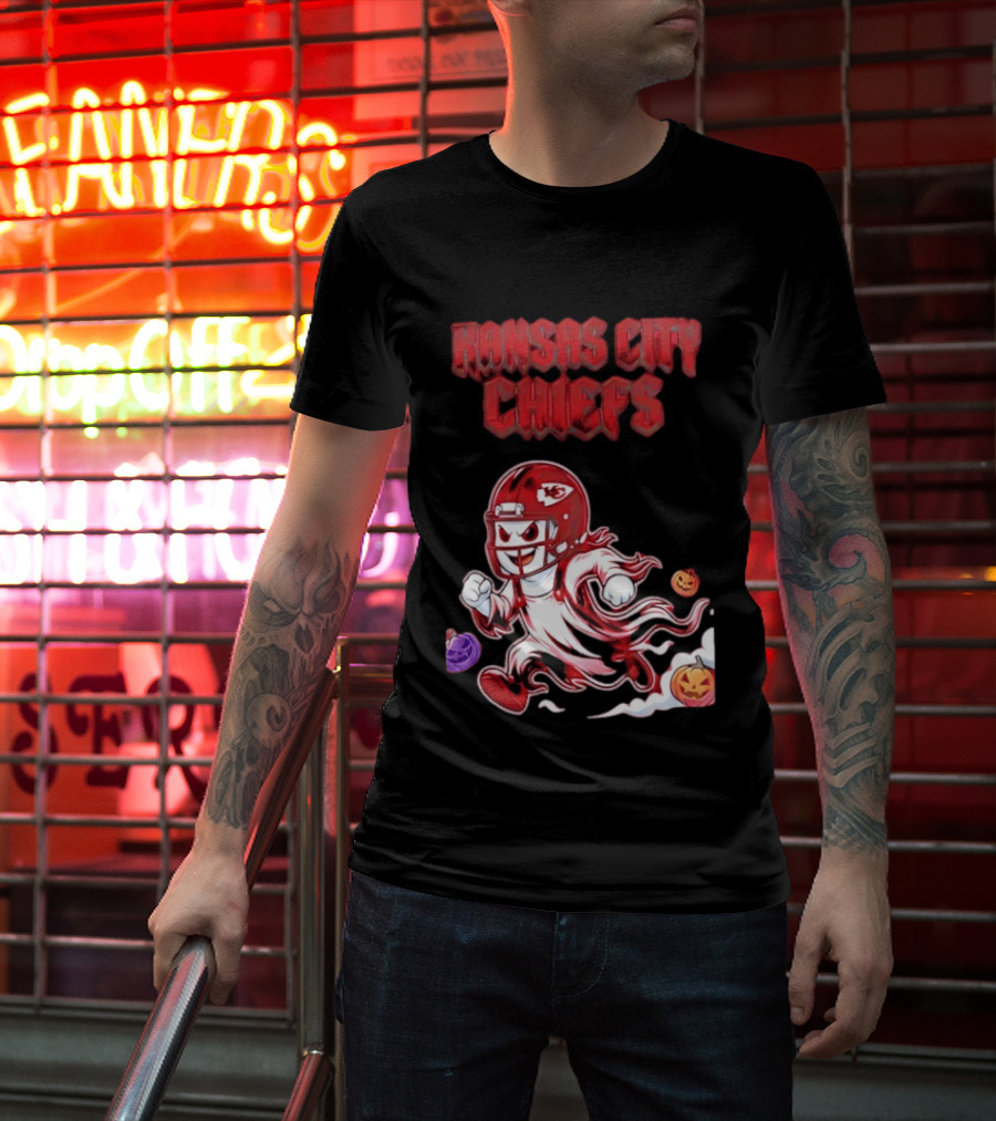 Kansas City Chiefs Halloween Ghost Football 2026 Spooky Pumpkins T-Shirt