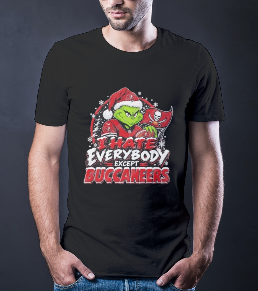I Hate Everybody Except Buccaneers Tampa Bay Grinch Christmas Holiday T-Shirt