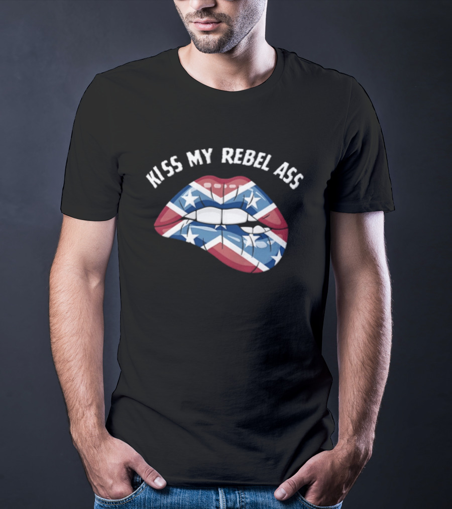 Kiss My Rebel Lips With Confederate Flag Stars T-Shirt
