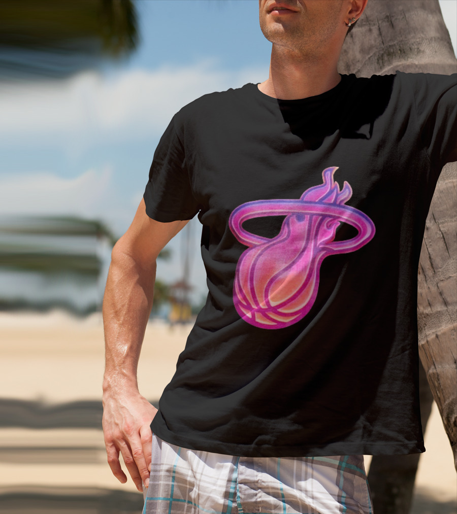 Miami Heat Court Culture Vice City Flaming Basketball T-Shirt