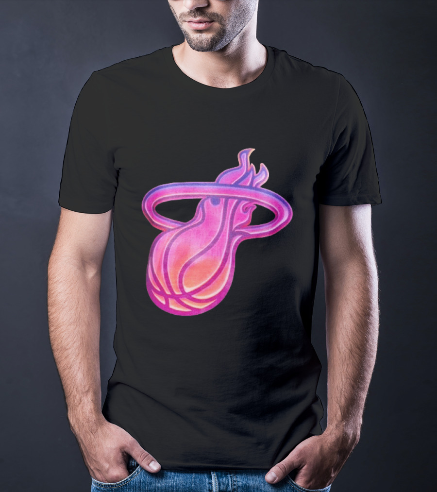 Miami Heat Court Culture Vice City Flaming Basketball T-Shirt