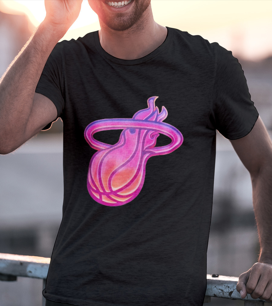 Miami Heat Court Culture Vice City Flaming Basketball T-Shirt