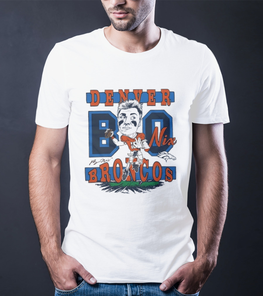 Denver Broncos Bo Nix Caricature Player T-Shirt