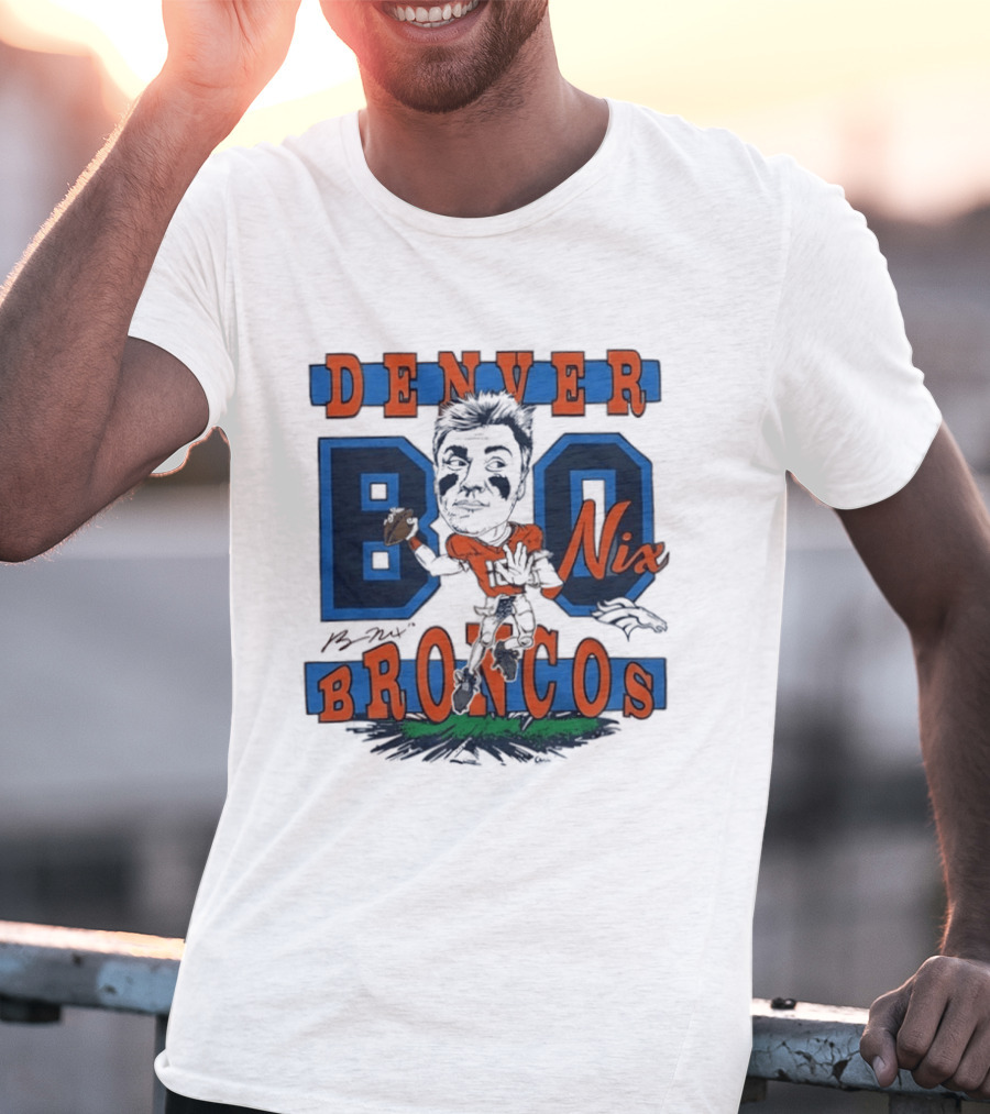 Denver Broncos Bo Nix Caricature Player T-Shirt