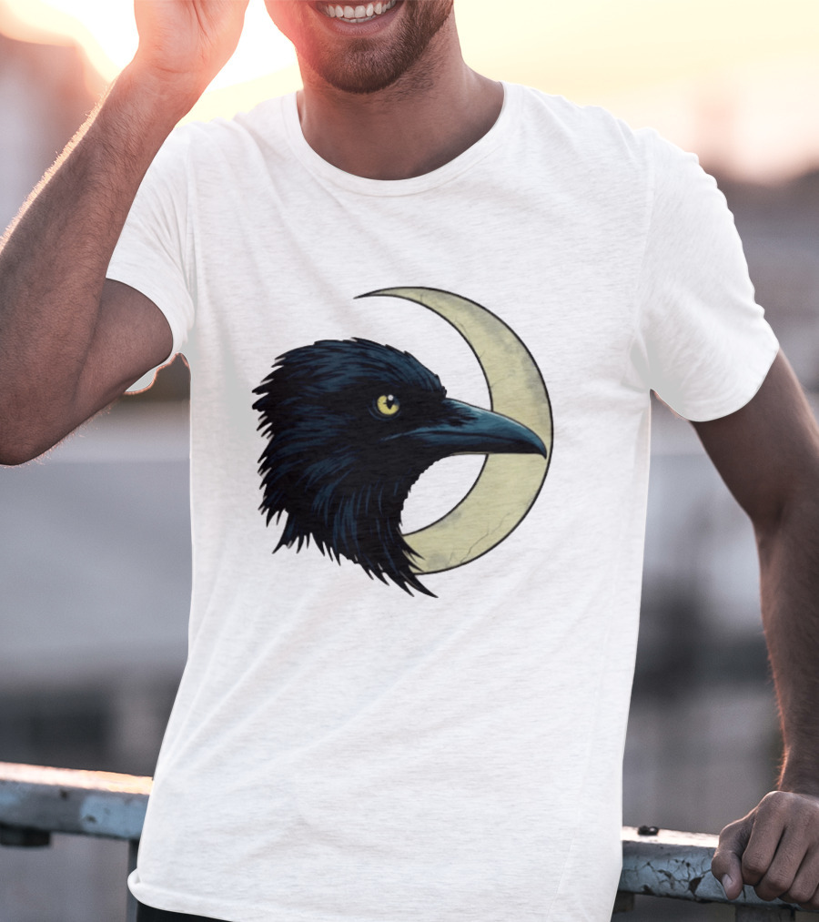 Raven Crescent Moon Guardian Of The Glimmer T-Shirt